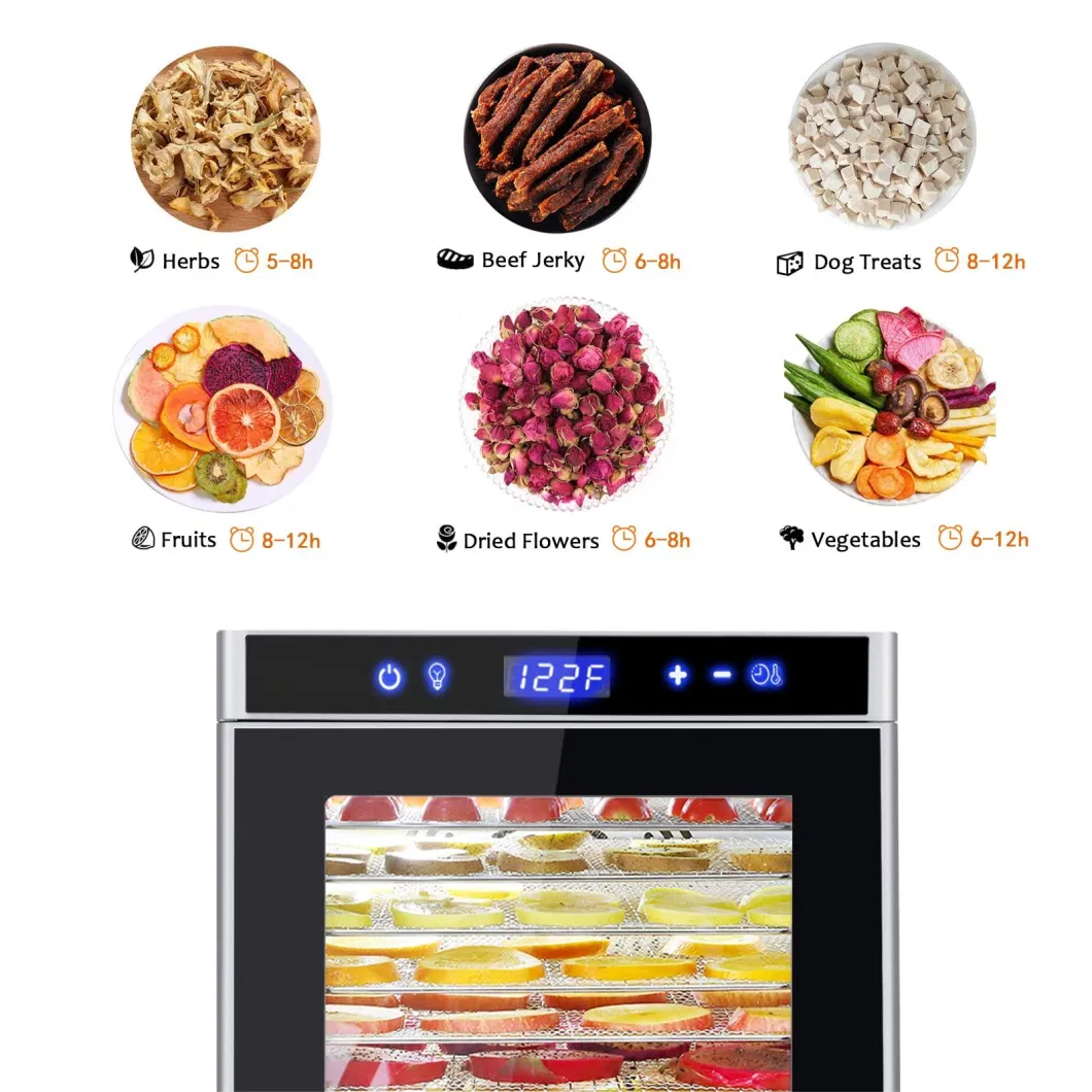 Fruit Veggies Treats Meat Durable Food-Grade Stainless Steel Dryer 8 Trays Food Dehydrators